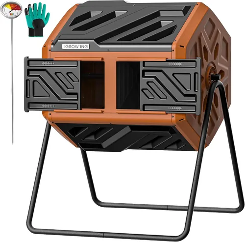 Vista 11 de THE GROW'ING Contenedor de compostaje actualizado de 43 galones para exteriores, compostador giratorio de montaje rápido, compostador de doble