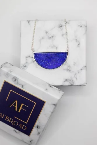 Vista 7 de Collar de lapislázuli azul afgano 100% natural y original con colgante de plata 925 de 19 pulgadas para niñas, mujeres y novias para el día de San