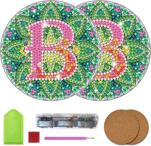 Vista 29 de Bysincy Juego de 2 posavasos de pintura de diamantes de 26 letras A-Z, 5D, arte de diamante, mosaico, alfabeto, kit por número para adultos y niños