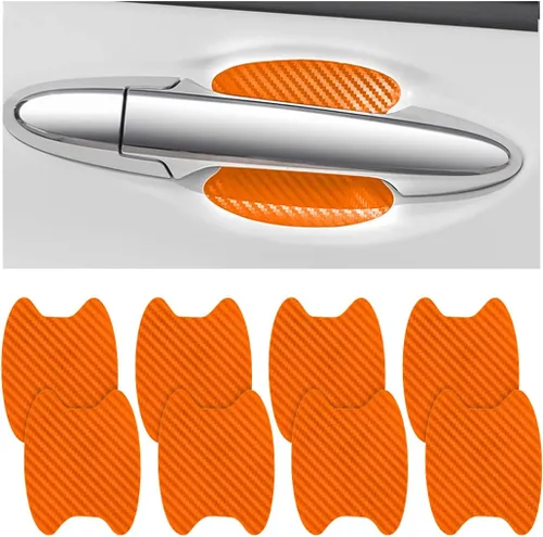 Vista 12 de 8 unidades de calcomanías para manija de puerta de coche, protector de copa de puerta de coche de fibra de carbono antiarañazos, película protectora