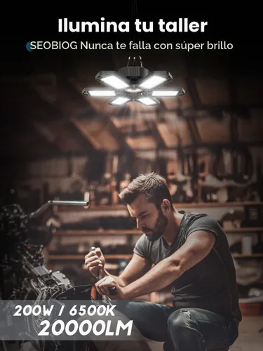 Vista 2 de SEOBIOG Luz de garaje enchufable, 200 W, 20000 lúmenes, luz de tienda enlazable con interruptor de encendido/apagado, luces LED colgantes de 6500 K