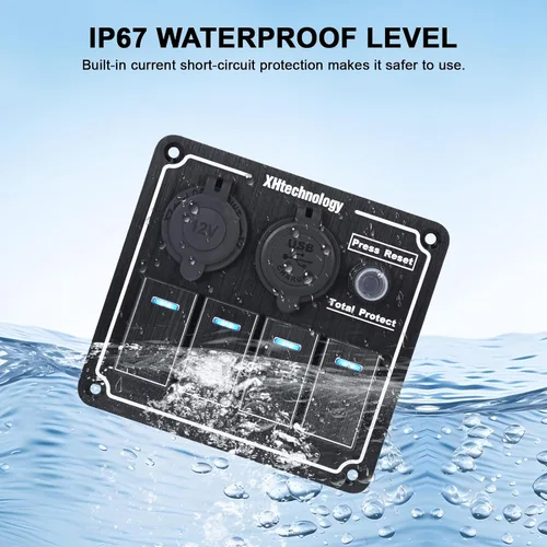 Vista 2 de Panel de interruptores basculantes para lanchas marinas, panel de interruptor de palanca impermeable de 8 bandas con doble USB y panel voltímetro
