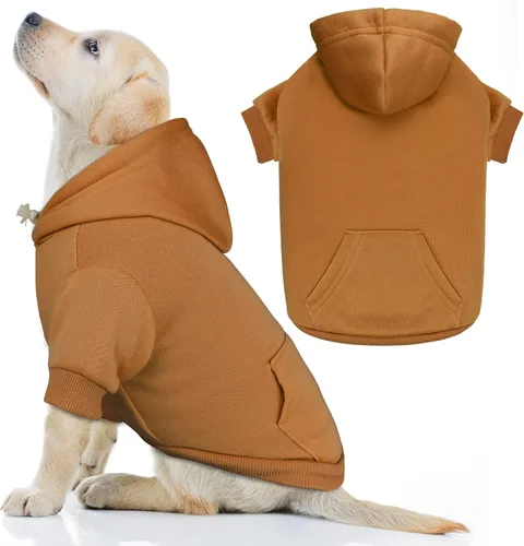 Vista 16 de Sudadera con capucha para perros pequeños, ropa de forro polar cepillado suave y liso, sudadera con capucha para mascotas con bolsillo (café-XS)