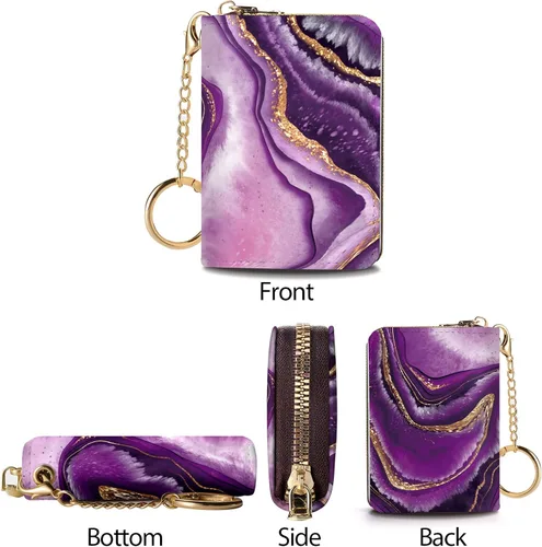Vista 7 de Tarjetero RFID para tarjetas de crédito, cartera pequeña para mujer con llavero con cremallera, divertido estampado de cuero para tarjetas