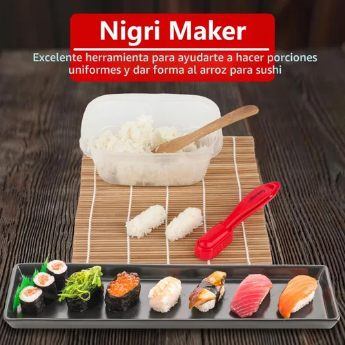 Vista 13 de Albino monkey Kit para hacer sushi con bazuca, tapete de bambú y curso