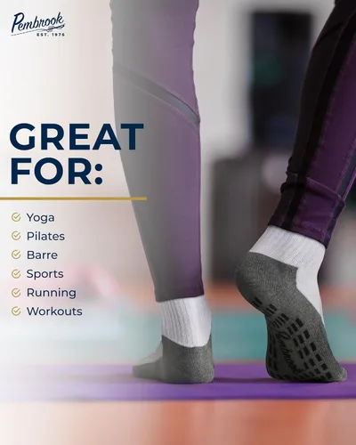 Vista 4 de Pembrook 4 pares de calcetines antideslizantes para hombres, mujeres, marido, papá, calcetines de agarre para hospital, yoga, pilates, barre