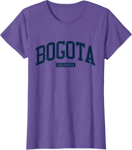 Vista 24 de Bogotá Colombia College University Style Camiseta azul marino, Blanco