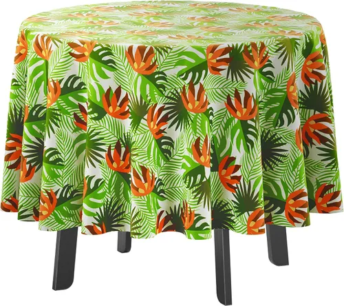 Vista 11 de Mantel redondo para interior/exterior de 58 pulgadas, mantel redondo impermeable para patio, manteles para mesa circular de primavera/verano