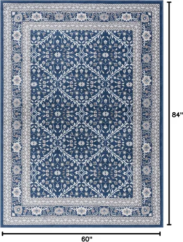 Vista 2 de Beauregard - Alfombra rectangular tradicional oriental azul marino, 5 x 7 pies Azul marino/flor y brillo
