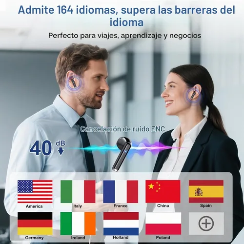 Vista 4 de Auriculares de traducción AI en tiempo real, 164 auriculares de traductor de idiomas 3 en 1 Bluetooth 5.4 con aplicación, auriculares de traducción