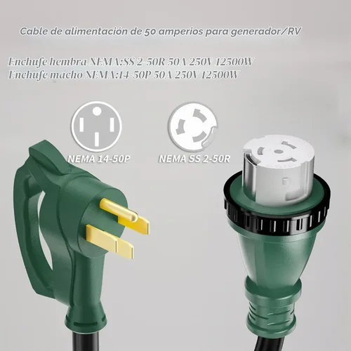 Vista 6 de PlugSaf Cable de generador de 50 amperios, cable de extensión RV de 50 amperios de 15 pies con bloqueo de torsión, cable de generador 50A de 4