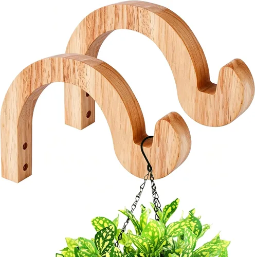 Vista 14 de Colgador de plantas de macramé, macetas colgantes de pared para plantas de interior, ganchos de madera para macetas al aire libre, carillón