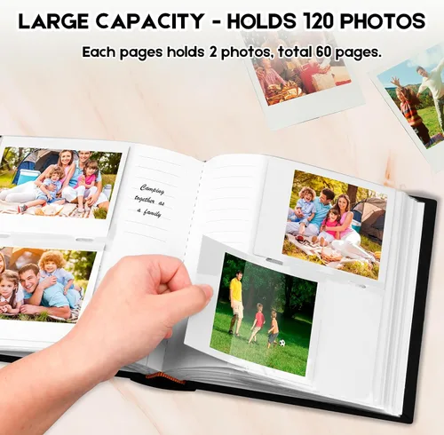 Vista 3 de Álbum de fotos para cámara Fujifilm Instax Wide 300, cubierta de lino, álbum de 120 bolsillos con espacio para escribir para cámara instantánea