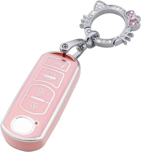 Vista 30 de Pangpai Funda para llavero rosa para Jeep, funda de protección de TPU suave con llavero brillante compatible con Jeep Grand Cherokee Renegade