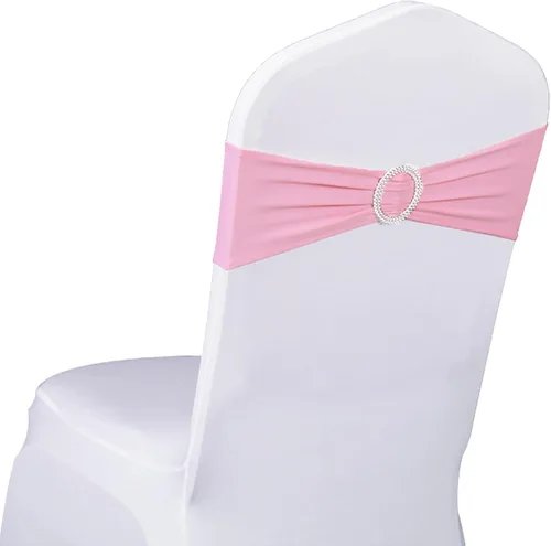Vista 19 de Paquete de 50 bandas negras de elastano para sillas de boda, lazos con hebillas para fiestas, cumpleaños, fiestas, banquetes de jubilación