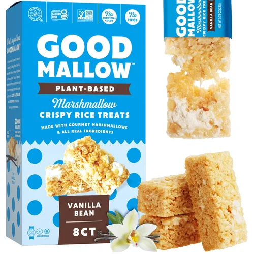 Vista 6 de GoodMallow Treats Veganos de Arroz Crujiente Envueltos Individualmente Caja de 24, Aperitivos Veganos Kosher, Aperitivos Sin Gluten Sin Lácteos