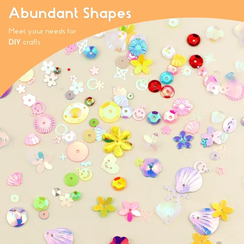 Vista 3 de 1 caja de lentejuelas y lentejuelas para manualidades, lentejuelas multicolor para niños, suministros de lentejuelas para hacer joyas, ropa hecha a