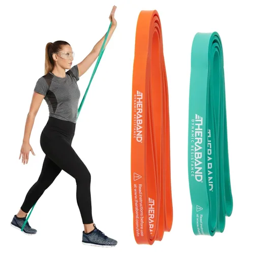Vista 9 de THERABAND Bandas de alta resistencia, juego de 2 súper bandas elásticas para mejorar la flexibilidad, rehabilitación de lesiones y entrenamientos