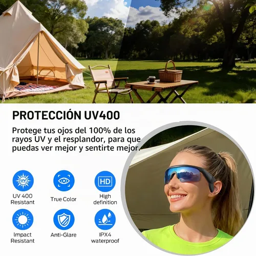 Vista 5 de Monster Gafas Inteligentes, Gafas de Sol Polarizadas con Bluetooth para Hombres y Mujeres, Gafas Deportivas Inteligentes con Micrófono Integrado