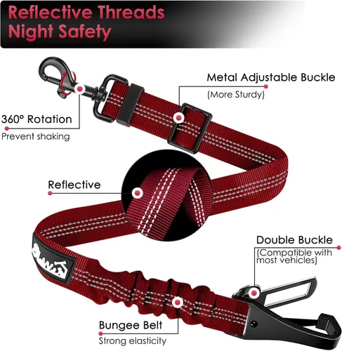 Vista 76 de SlowTon Cinturón de seguridad para perro, correa de cinturón de seguridad ajustable para perro, 2 en 1, cinturón de seguridad para perro