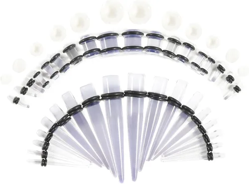 Vista 10 de Kit de Estiramiento de Orejas 50 Piezas 14Calibres-00Calibres Aretes Kit de Piercing Negro