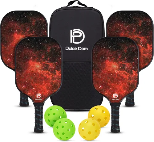 Vista 19 de Dulce DOM Juego de 2/4 palas de pickleball aprobadas por USAPA, 4 bolas de pickleball para interiores y exteriores, raqueta de superficie de fibra