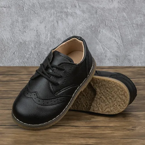 Vista 4 de Meckior Zapatos de vestir para niños y niñas pequeños, zapatos Oxford para boda, iglesia, zapatos de vestir de piel sintética, con cordones