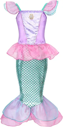 Vista 3 de HenzWorld Little Mermaid Princess Dresses for Girls Mermaid Costume Birthday Party Dress up Outfit Jewels Accessories