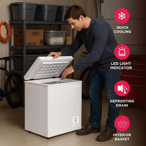 Vista 4 de Frigidaire Congelador horizontal profundo, capacidad de 2.0 pies cúbicos, termostato ajustable, cesta de alambre con revestimiento de vinilo