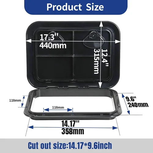 Vista 5 de smartmarine Marine Deck Access Hatch 17.3“×12.4" Rectangle Boat Hatch & Lid,Boat Deck Hatch Lids Negro