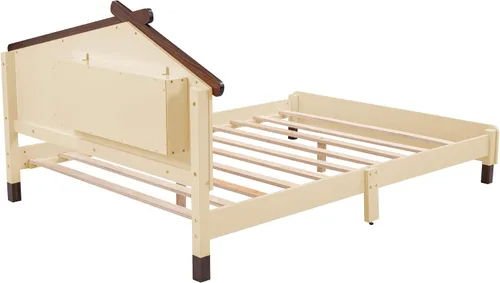 Vista 9 de Quarte Cama de plataforma de madera de tamaño matrimonial para niños con cabecera en forma de casa y luces nocturnas activadas por movimiento,