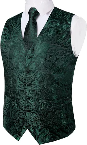 Vista 3 de DiBanGu Conjunto de corbata de chaleco de cachemira para hombre con alfiler de solapa, clip de corbata, 7 piezas de seda con cuello en V, chaleco