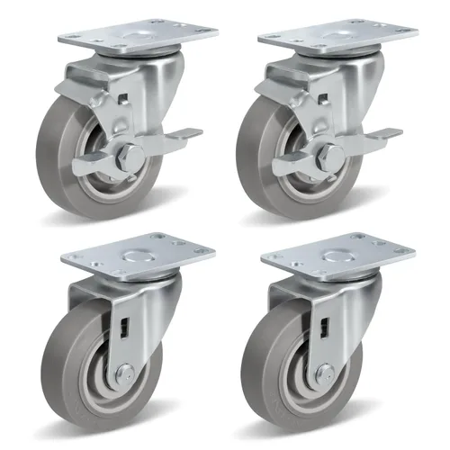 Vista 44 de Ruedas resistentes de 3 pulgadas, ruedas giratorias con frenos, ruedas de placa con rueda de goma para muebles, plataforma, camión, carrito