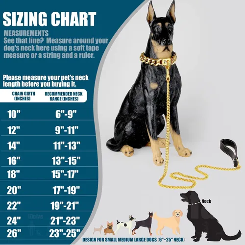 Vista 6 de Collar de cadena de oro para perro, collar de cadena de metal de 0.748 in con hebilla segura, collar de perro de eslabones cubanos de oro de 18