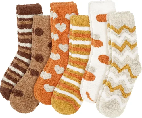 Vista 14 de YSense Calcetines mullidos y mullidos para mujer, 6 pares, calcetines de Negro Marrón Blanco Caqui