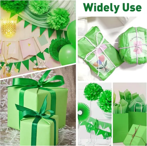 Vista 7 de TUXIYA 200 hojas de papel de seda verde para bolsas de regalo, 14 x 20 pulgadas, papel de seda verde a granel para envoltura de regalo, relleno