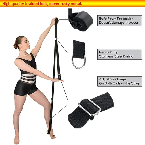 Vista 4 de Correa elástica con anclaje de puerta y banda de resistencia – Mejora la flexibilidad de estiramiento de piernas para divisiones, ballet, baile
