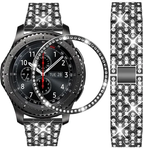 Vista 12 de DEALELE Correas compatibles con Samsung Galaxy Watch de 1.81 pulgadas / Gear S3 Frontier/Classic, correa de metal con diamantes de imitación 2# negro