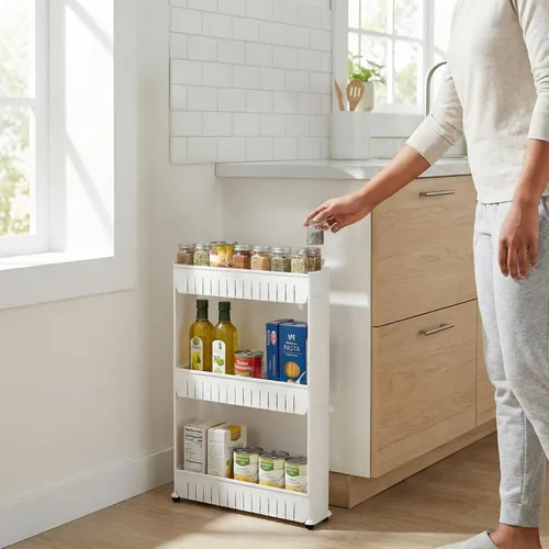 Vista 2 de Lavish Home Carrito con ruedas de 3 niveles, carrito organizador de estantes de cocina o baño de espacio estrecho, estantes de almacenamiento