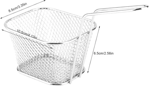 Vista 6 de Soporte de papas fritas de acero inoxidable, Mini cesta rectangular para freír, Servicio de mesa de comida frita, Herramienta de cocción de papas