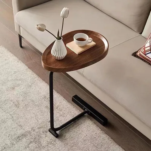 Vista 10 de Juego de 2 mesas auxiliares en forma de C, mesa auxiliar ovalada pequeña, mesa de sofá para sala de estar, dormitorio, mesita de noche, tablero