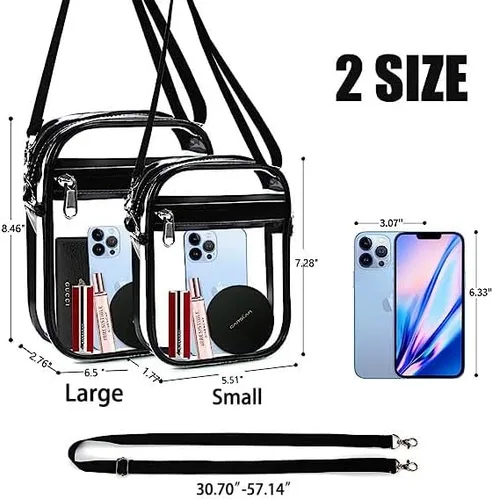 Vista 3 de Bolsa transparente aprobada para estadios, bolsa cruzada transparente con bolsillo frontal para conciertos, eventos deportivos, festivales