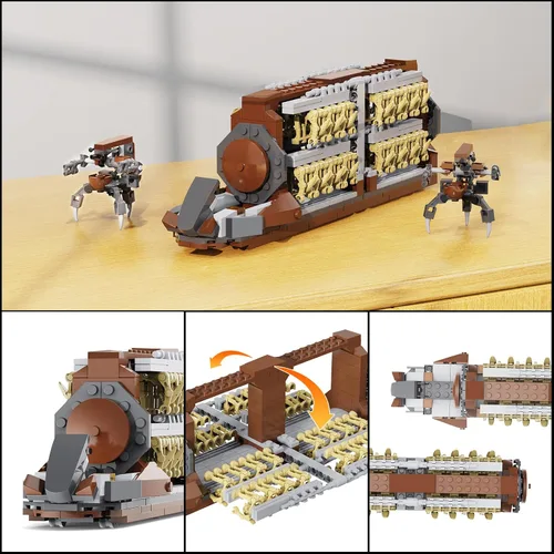 Vista 6 de Kit de Construcción de Ataque de Pelotón Clon del Ejército de Batalla de 32 Piezas, Vehículo Portador de Soldados de Batalla con 2 Droidekas