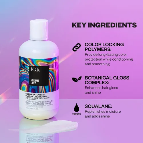 Vista 3 de IGK MORE LIFE Color Extending Conditioner Extends Color While Boosting Gloss and Softness Helps Protect Color-Treated Hair from Fade