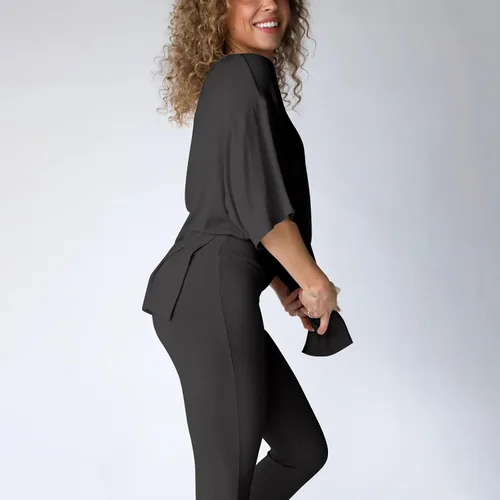 Vista 8 de Gumipy Women's 2 Piece Outfit All Weekend Long Pant Set Casual Fall Outfits 34 Sleeve Ribbed T-Shirt & Wide Leg Pants Tracksuit