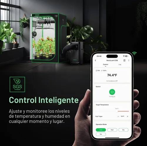 Vista 3 de VIVOSUN AeroLush C08 - Aire acondicionado inteligente, 8000BTU, función 4 en 1, con sonda de sensor de temperatura y humedad, control remoto