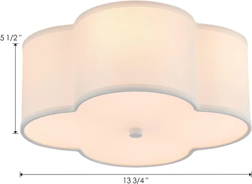 Vista 8 de Lámpara de techo semiempotrada, moderna lámpara cercana al techo con pantalla de tambor de tela blanca crema para guardería, habitación de niños