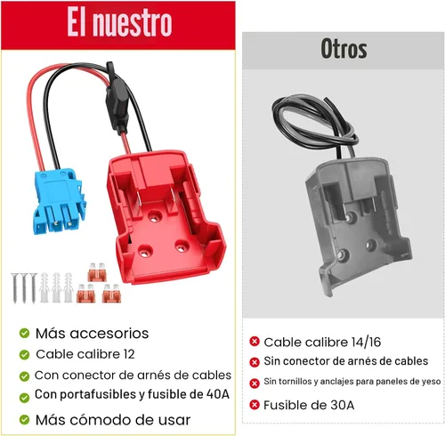 Vista 4 de Adaptador Azocek de rueda eléctrica compatible con batería Milwaukee con conector de arnés de cables compatible con Peg-Perego Children Ride-on Car