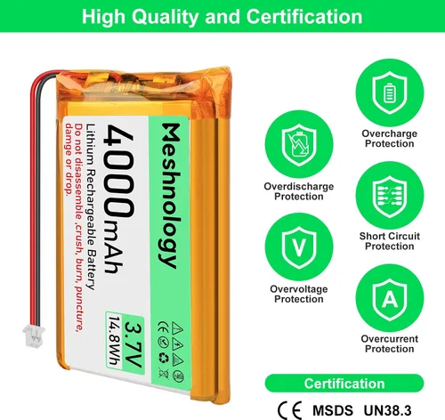Vista 9 de Batería Li de 3.7 V 4000 mAh con cable de cargador USB 124065 1S LiPo batería con placa de protección, cinta de goma aislada y enchufe micro JST