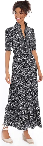 Vista 2 de London Times Vestido midi escalonado con volantes SLV para mujer, Negro